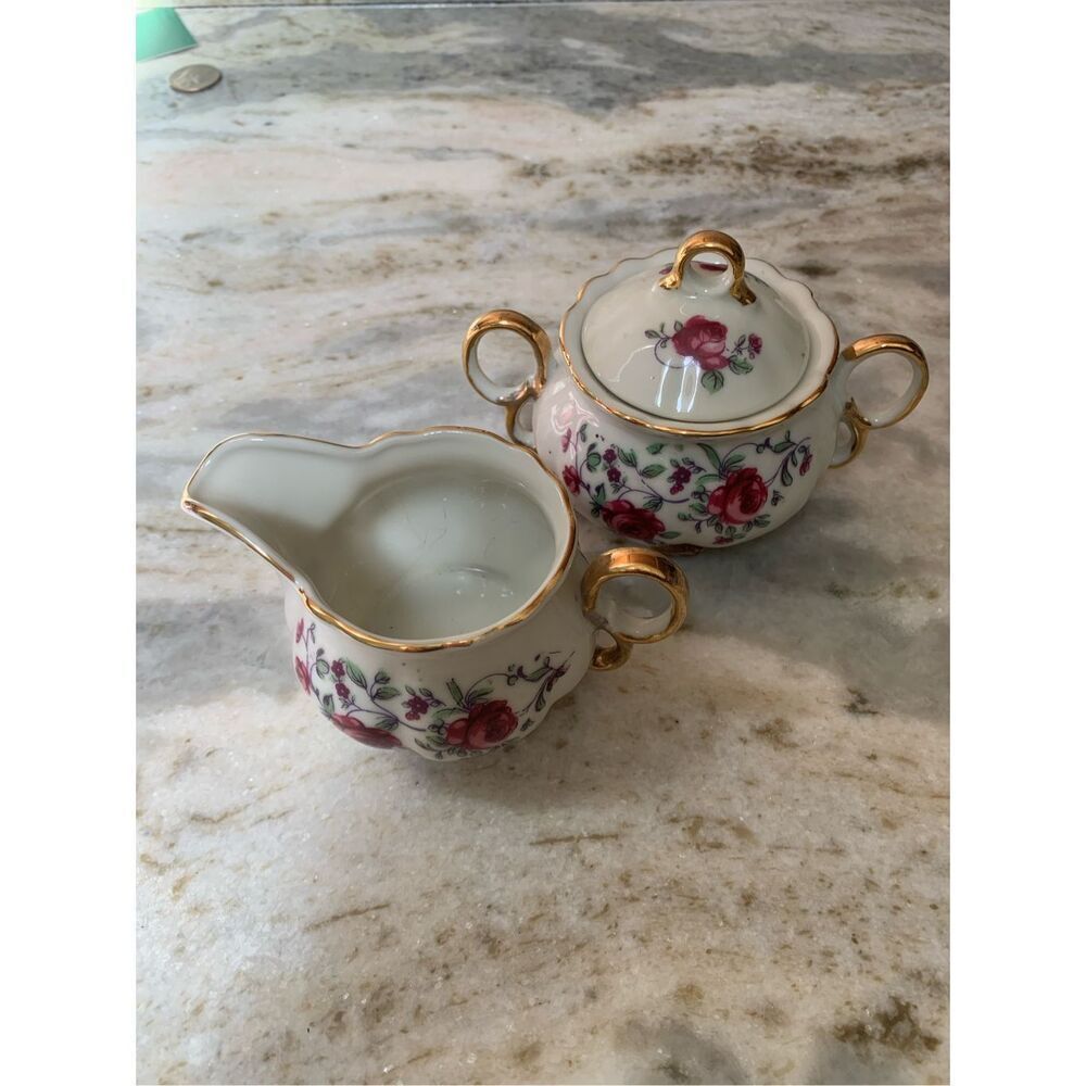 Pink China Vintage Floral Cream and Sugar Bowl #coffee #tea #roses